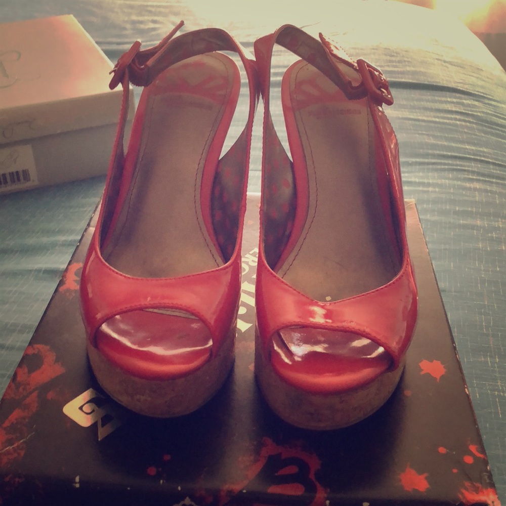 Red wedge sandals